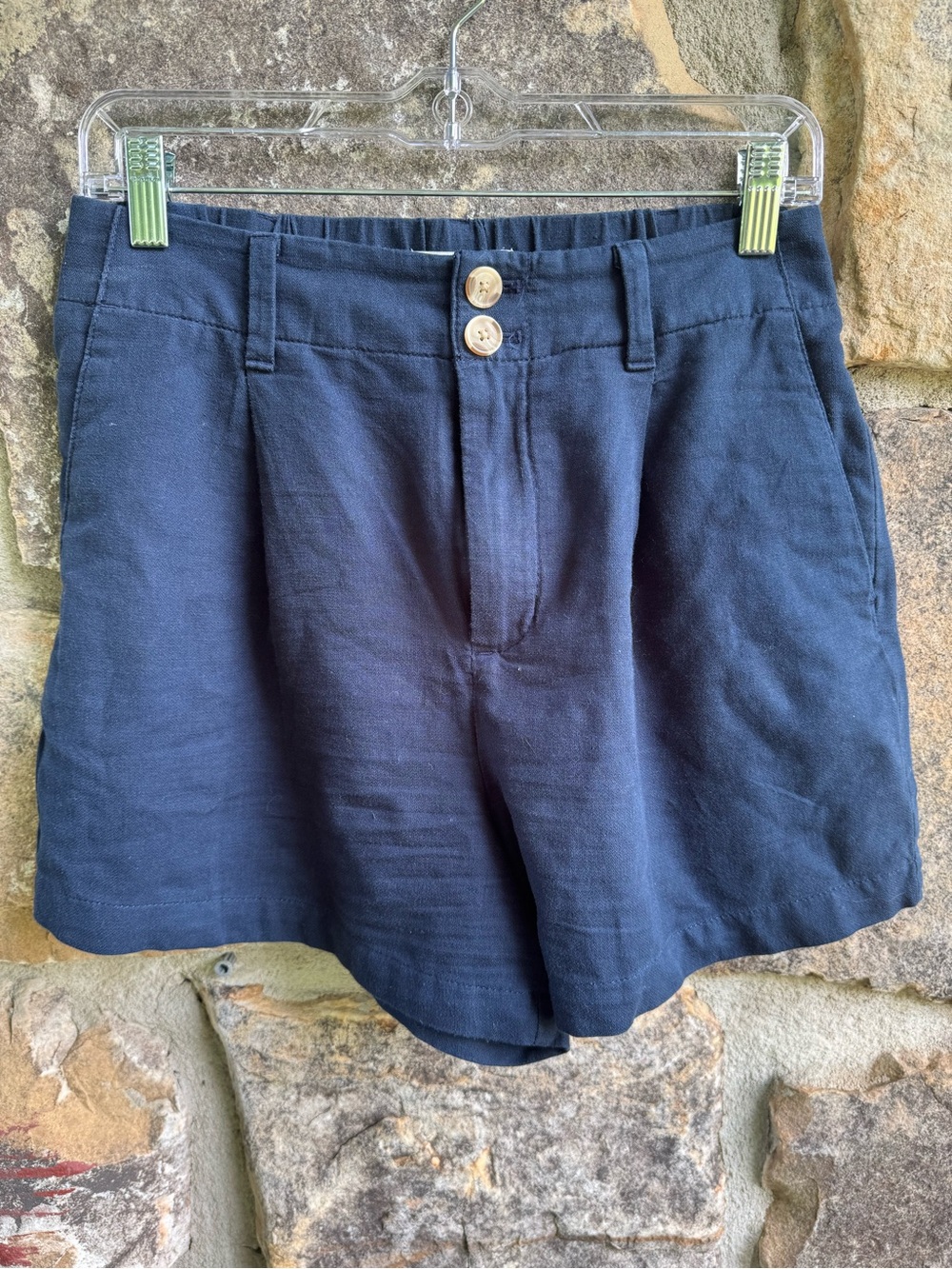 LC Lauren Conrad Navy High-Waist Button-Front Shorts 6 Coastal Grandma Pleated